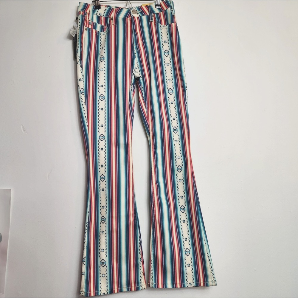NWT Rock & Roll Denim x Hooey Baby Flare Jeans 28x34 Serape Western Stretch NEW